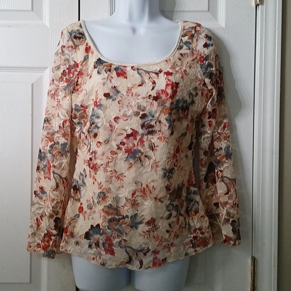 Monroe & Main Floral Lace Long Sleeve Women's Top Sz L NWOT